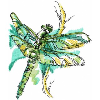 Dragonfly on bush branch embroidery design - Embroidery Design