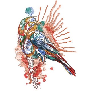 Colorful sparrow on tree branch embroidery design - Embroidery Design