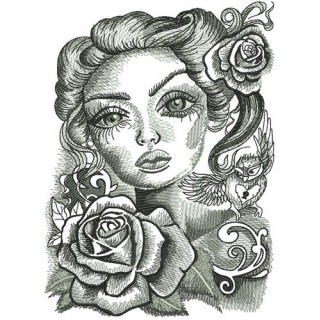 Romantic beauty with big eyes embroidery design - Embroidery Design