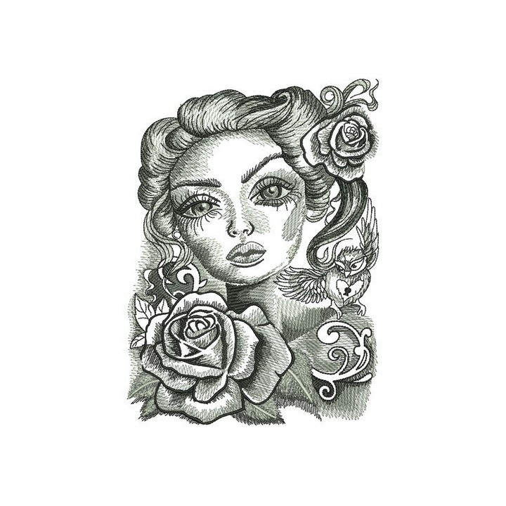 Romantic beauty with big eyes embroidery design - Embroidery Design