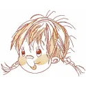 Preview of a whimsical red-haired girl embroidery design, showcasing a fun character for creative stitching projects.