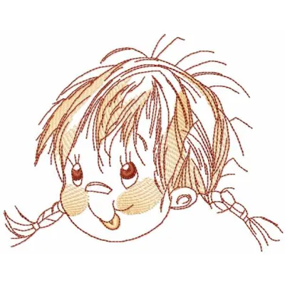 Preview of a whimsical red-haired girl embroidery design, showcasing a fun character for creative stitching projects.