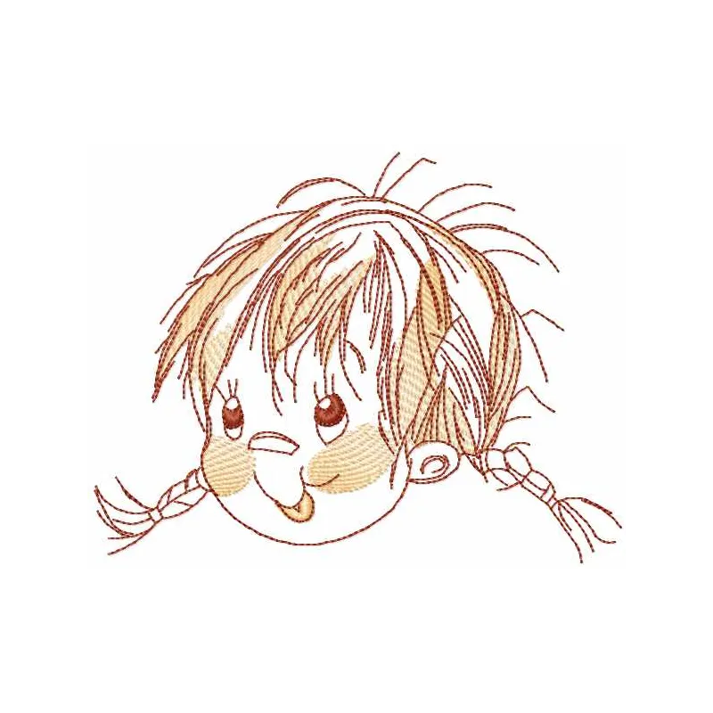 Preview of a whimsical red-haired girl embroidery design, showcasing a fun character for creative stitching projects.