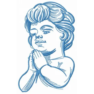 Boy praying embroidery design featuring a serene angel motif, perfect for embellishing t-shirts and baby onesies.