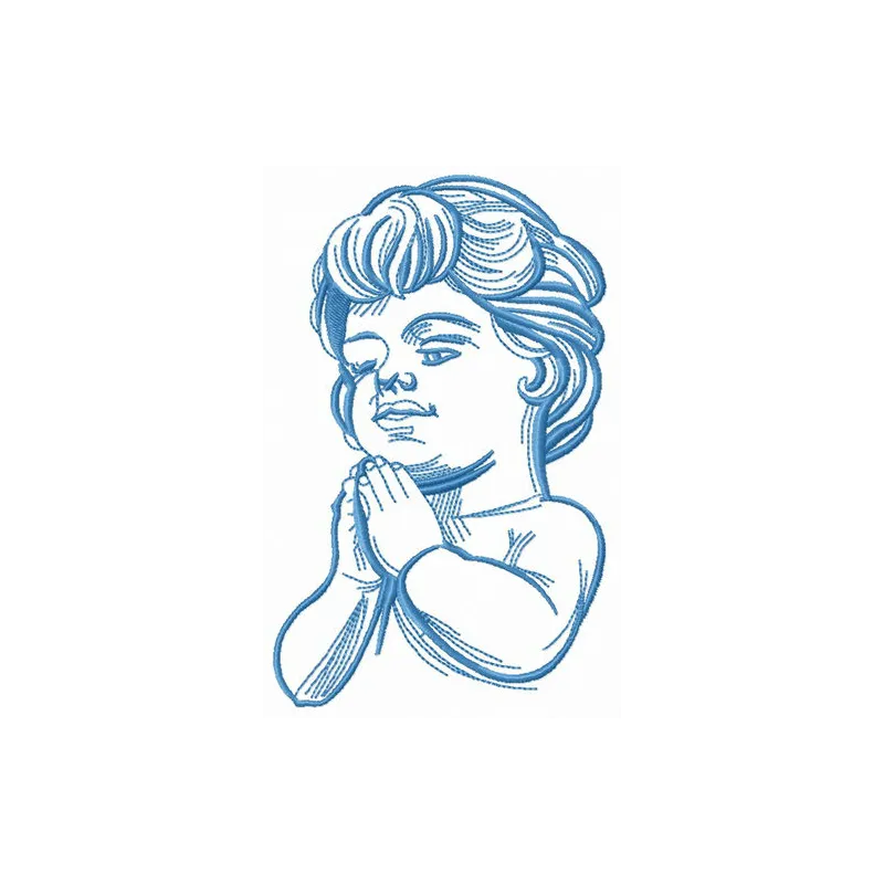 Boy praying embroidery design featuring a serene angel motif, perfect for embellishing t-shirts and baby onesies.