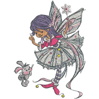 Young fairy with bunny embroidery design - Embroidery Design