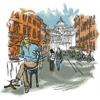 Lunch at street cafe embroidery design - Embroidery Design