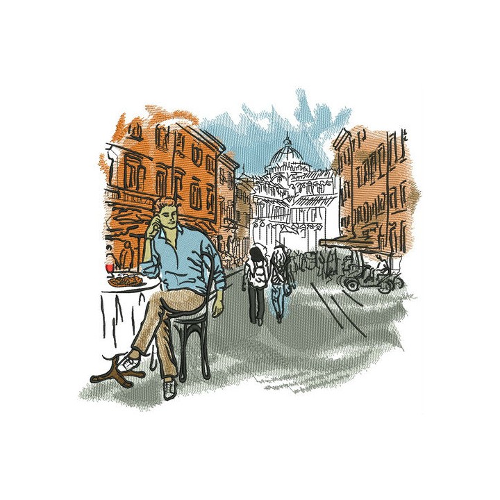 Lunch at street cafe embroidery design - Embroidery Design