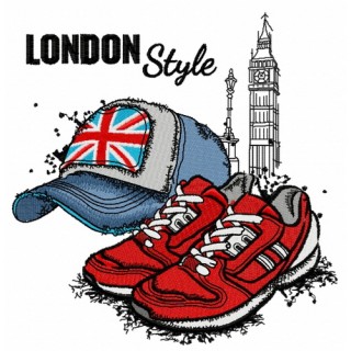 London style: cap and sneakers embroidery design - Embroidery Design