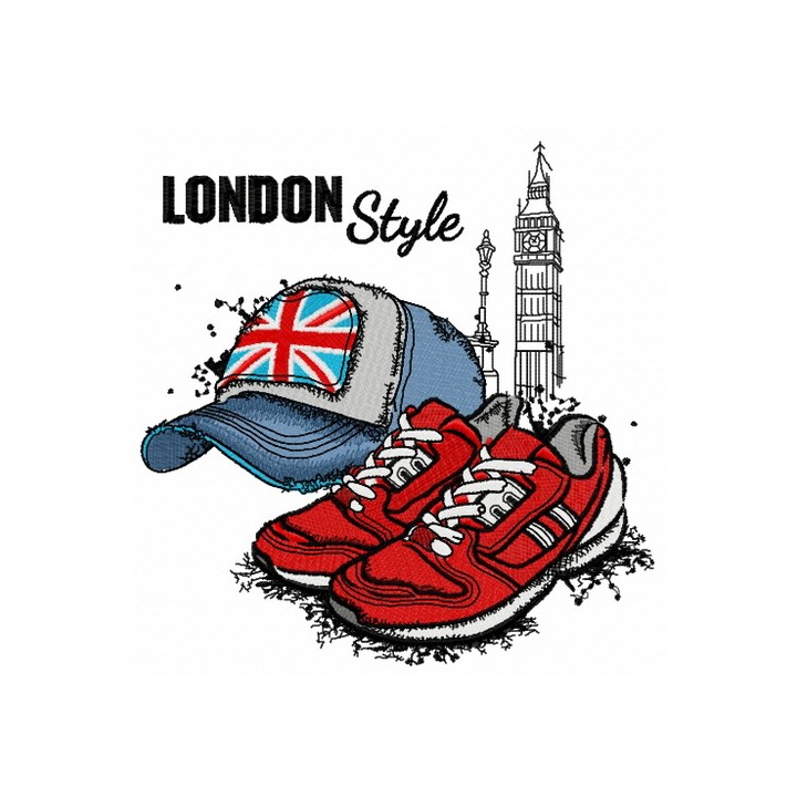 London style: cap and sneakers embroidery design - Embroidery Design