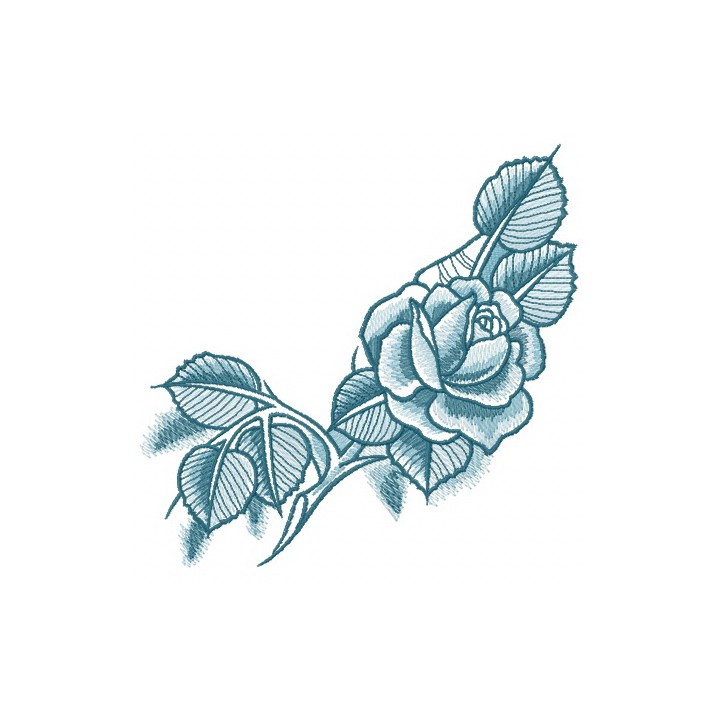 Blue rose with shadow embroidery design - Embroidery Design