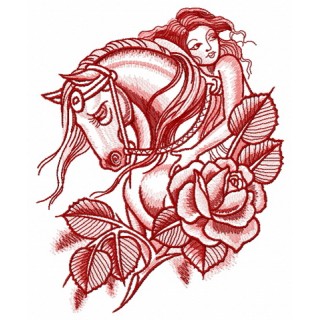 Sad horse with horsewoman embroidery design - Embroidery Design