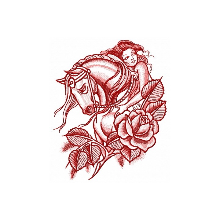 Sad horse with horsewoman embroidery design - Embroidery Design