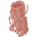 Female skeleton embroidery design featuring intricate skull and bones motifs, ideal for creative stitching projects.