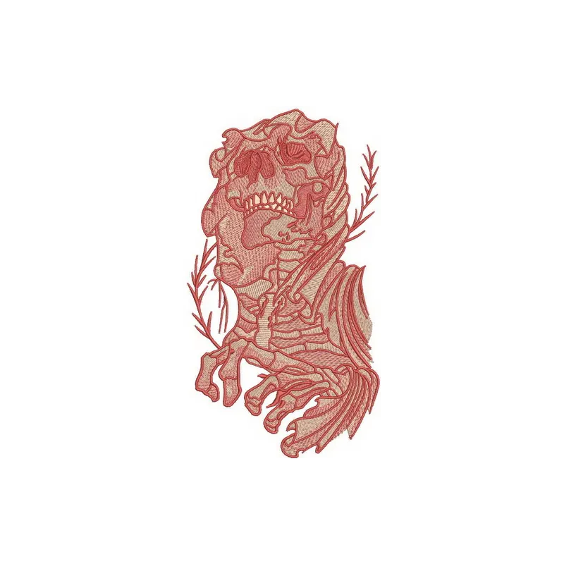 Female skeleton embroidery design featuring intricate skull and bones motifs, ideal for creative stitching projects.