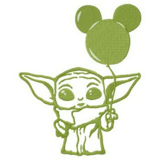 Yoda with balloon embroidery design - Embroidery Design