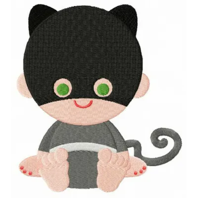 Toddler Catwoman embroidery design featuring a playful superhero motif, perfect for stitching on baby onesies or t-shirts.