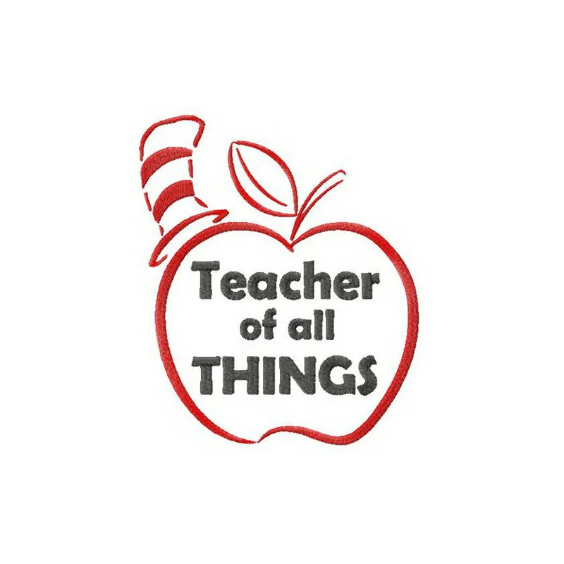Preview of the 'Teacher of all THINGS' embroidery design featuring whimsical Dr. Seuss-inspired motifs.