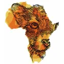 Lioness African map embroidery design showcasing a detailed stitched motif of a lioness silhouette.