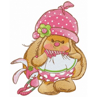 Bunny Mi with toy bunny embroidery design - Embroidery Design