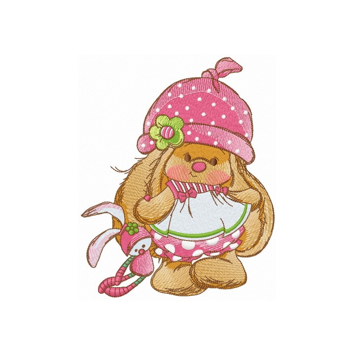Bunny Mi with toy bunny embroidery design - Embroidery Design