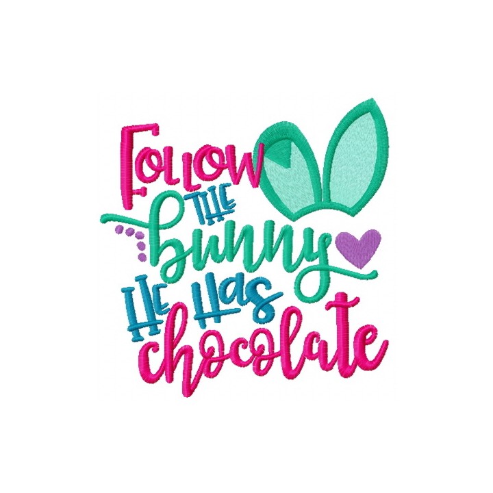 Follow the bunny. He has chocolate embroidery design - Embroidery Design