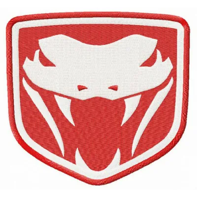 Dodge Viper Fangs embroidery design featuring sharp fang motifs, perfect for stitching on jackets or caps.