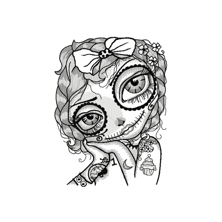 Dead girl with cupcake tattoo embroidery design - Embroidery Design