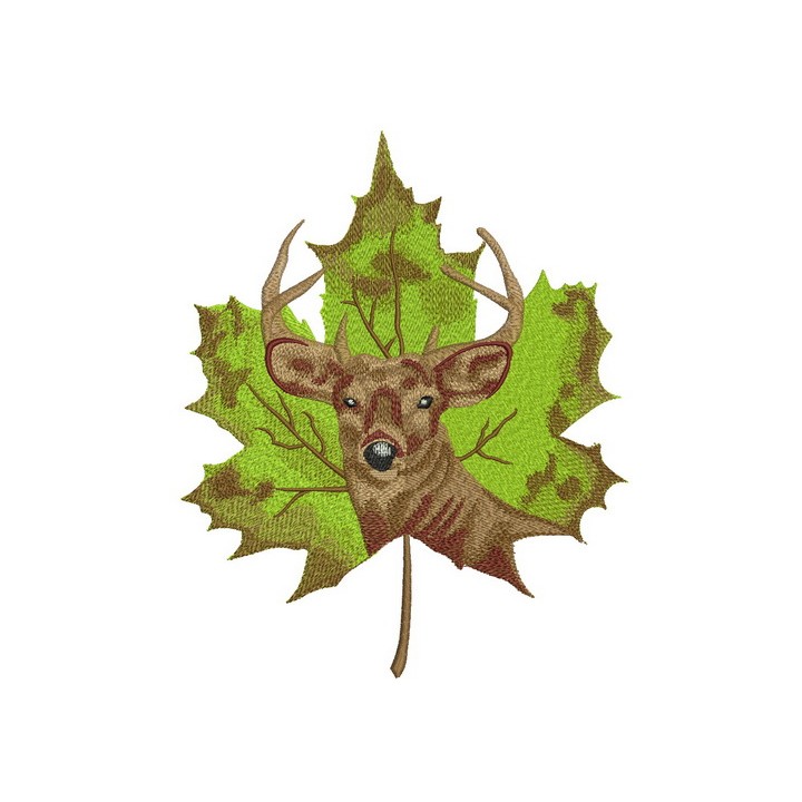 Deer on maple leaf embroidery design - Embroidery Design