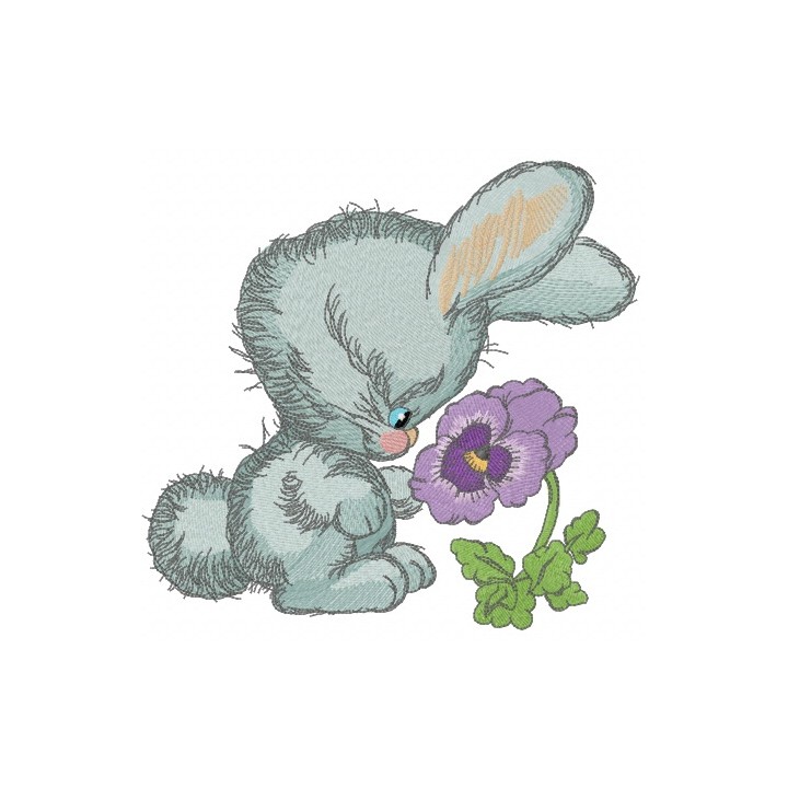Bunny smells heartsease embroidery design - Embroidery Design