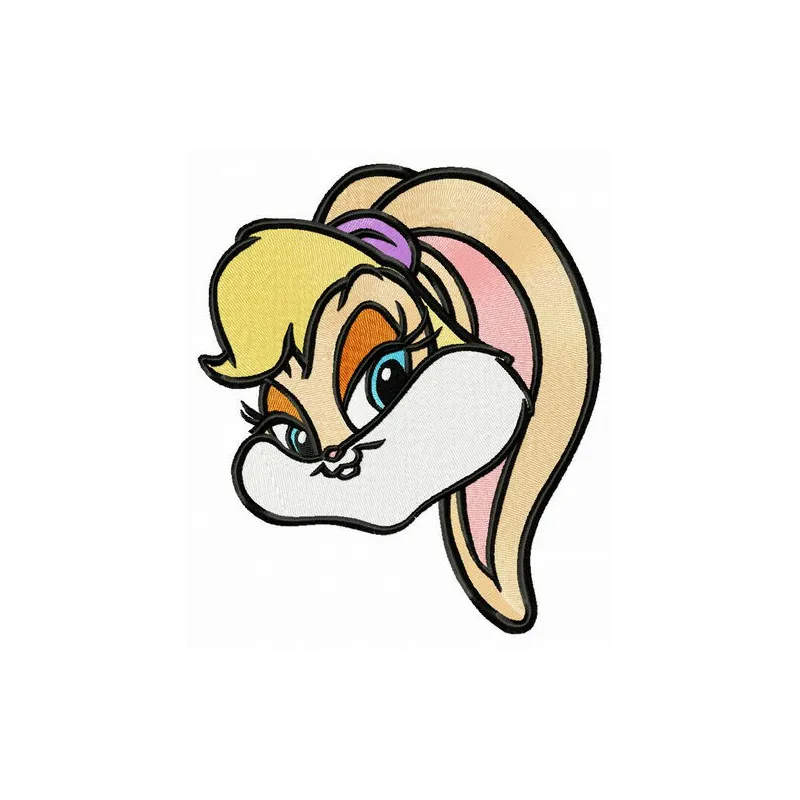 Lola Bunny head embroidery design showcasing a playful and vibrant character from Looney Tunes.