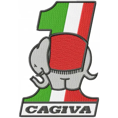 Ducati Cagiva logo embroidery design showcased on a fabric surface, ideal for automotive enthusiasts.