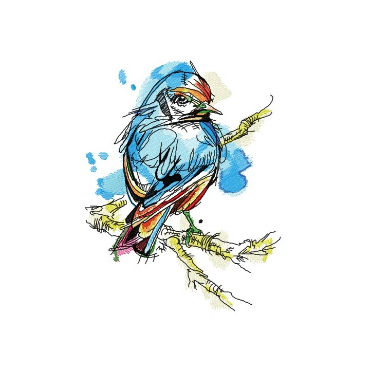 European goldfinch on tree branch embroidery design - Embroidery Design