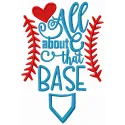 All About That Base embroidery design featuring baseball motifs, perfect for stitching on caps and t-shirts.