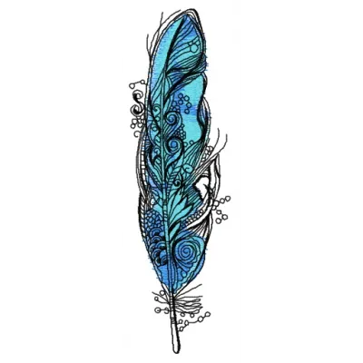 Amazing blue feather embroidery design showcasing intricate stitching patterns for creative projects like t-shirts and bags.