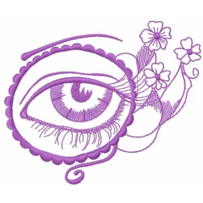 Violet eye embroidery design showcasing intricate detailing, perfect for stitching on apparel or home decor.