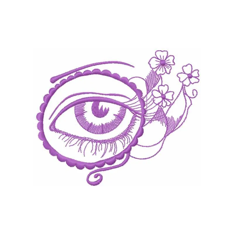 Violet eye embroidery design showcasing intricate detailing, perfect for stitching on apparel or home decor.