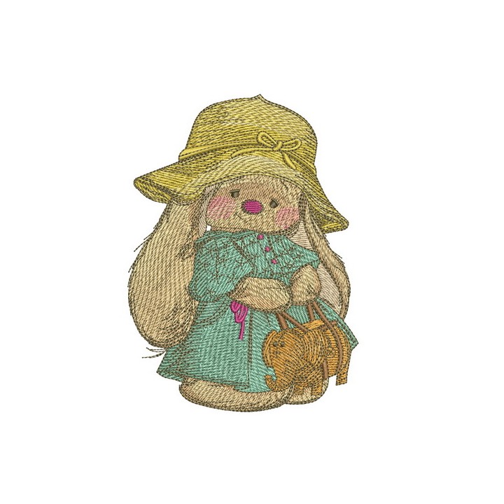 Bunny Mi with elephant handbag embroidery design - Embroidery Design