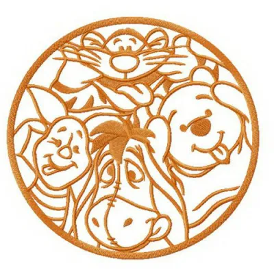 Preview of Christopher Robin's friends embroidery design featuring Tigger, Eeyore, Piglet, and Heffalump.