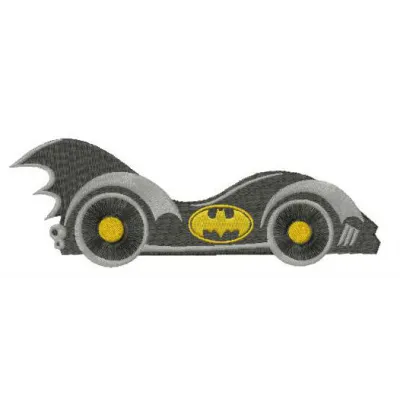 Batmobile embroidery design featuring the iconic superhero vehicle, perfect for stitching on t-shirts and hoodies.