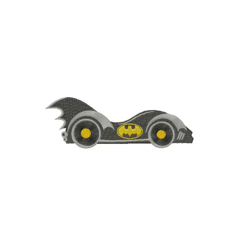 Batmobile embroidery design featuring the iconic superhero vehicle, perfect for stitching on t-shirts and hoodies.