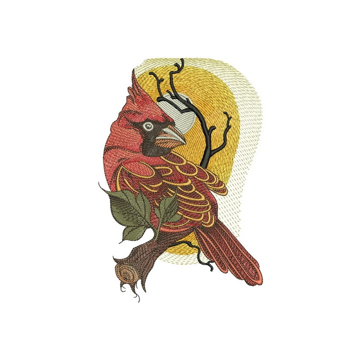 Northern cardinal and sunset embroidery design - Embroidery Design