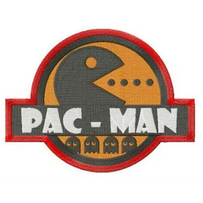 Pac-Man badge embroidery design featuring the iconic character, perfect for stitching on caps or hoodies.