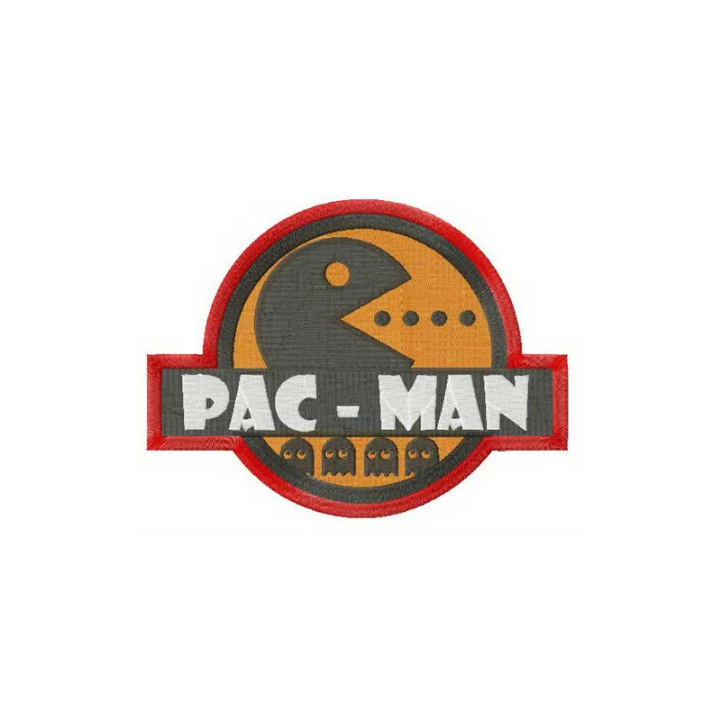 Pac-Man badge embroidery design featuring the iconic character, perfect for stitching on caps or hoodies.