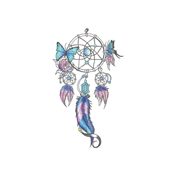 Dreamcatcher with two butterflies embroidery design - Embroidery Design