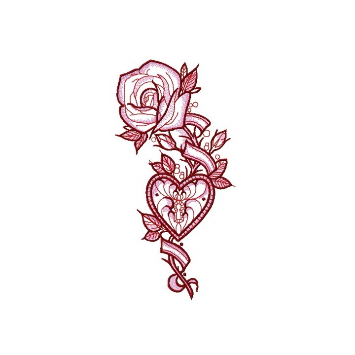 Rose and locked heart embroidery design - Embroidery Design