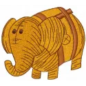 Wooden toy elephant embroidery design showcasing a playful stitched motif for children's items.