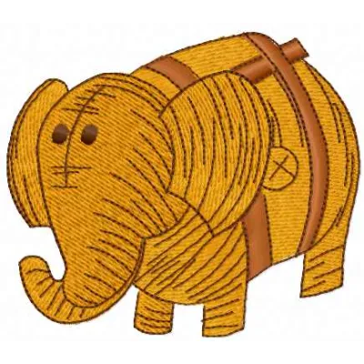 Wooden toy elephant embroidery design showcasing a playful stitched motif for children's items.
