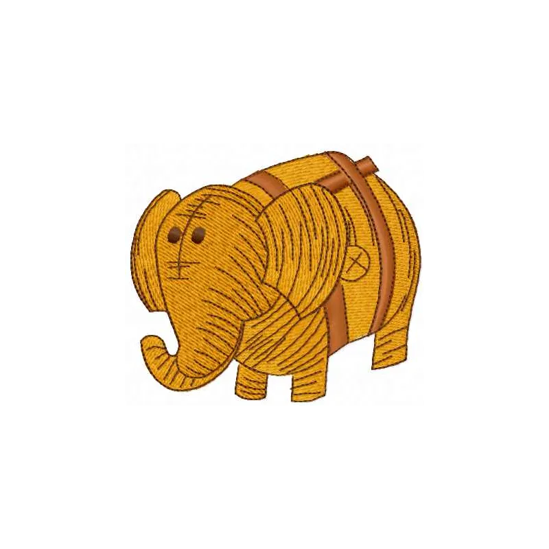 Wooden toy elephant embroidery design showcasing a playful stitched motif for children's items.