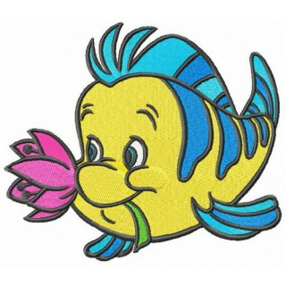 Flounder with flower embroidery design - Embroidery Design